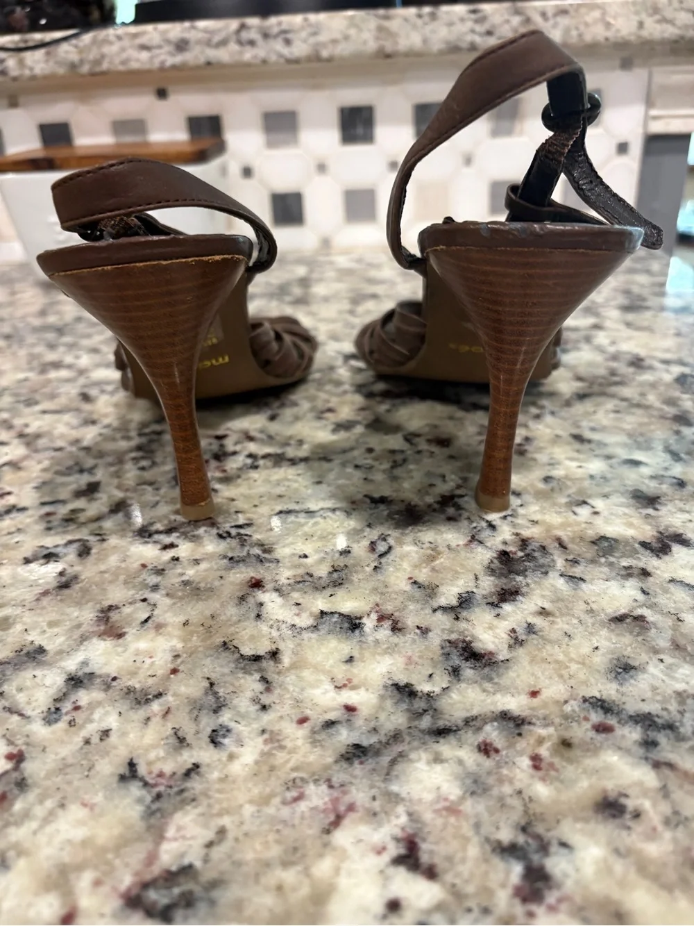 Maripe Brown Leather Knot-Strap Slingback Heels